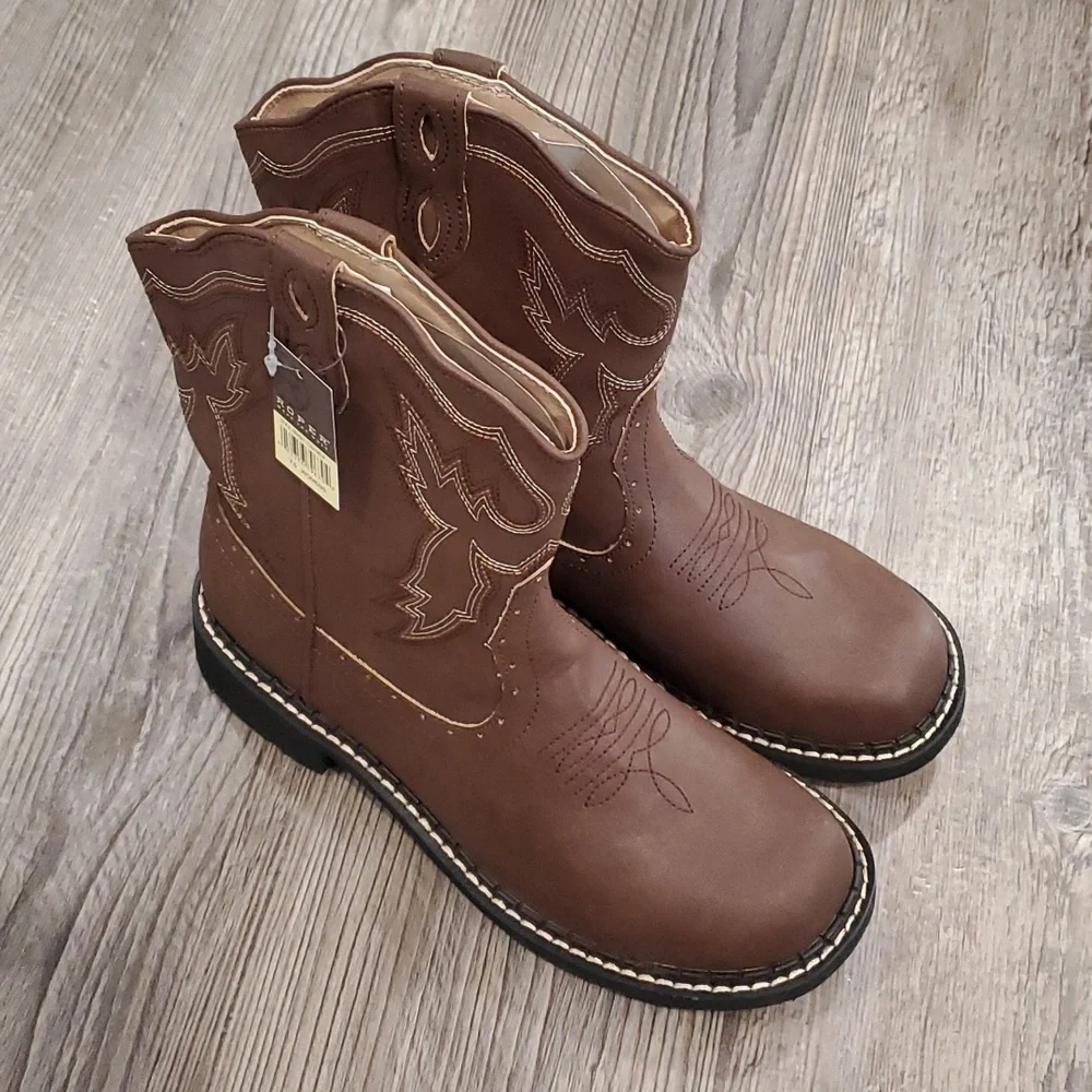 ROPER Chunk Rider Embroidery Round Toe Casual Boots Ankle Low Heel 1-2